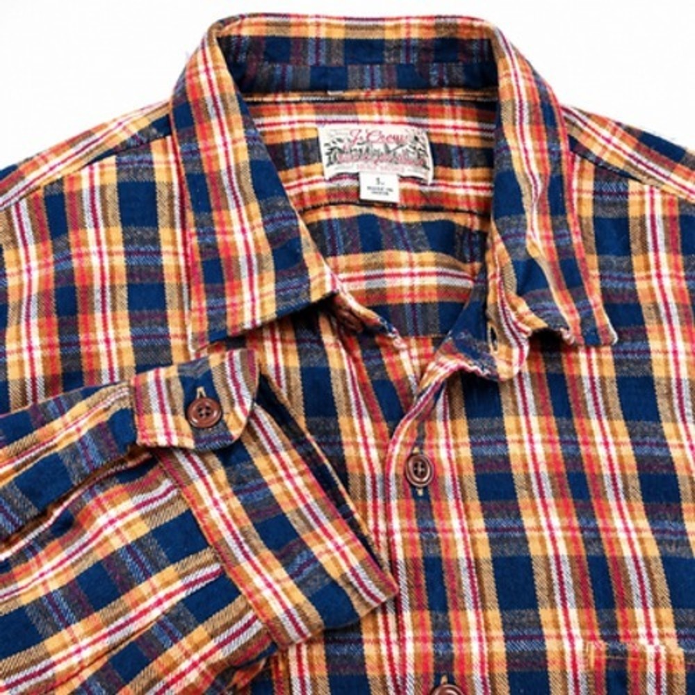 J Crew Midweight Flannel Mens Large Blue Plaid Button Down Slim‎ Cotton
